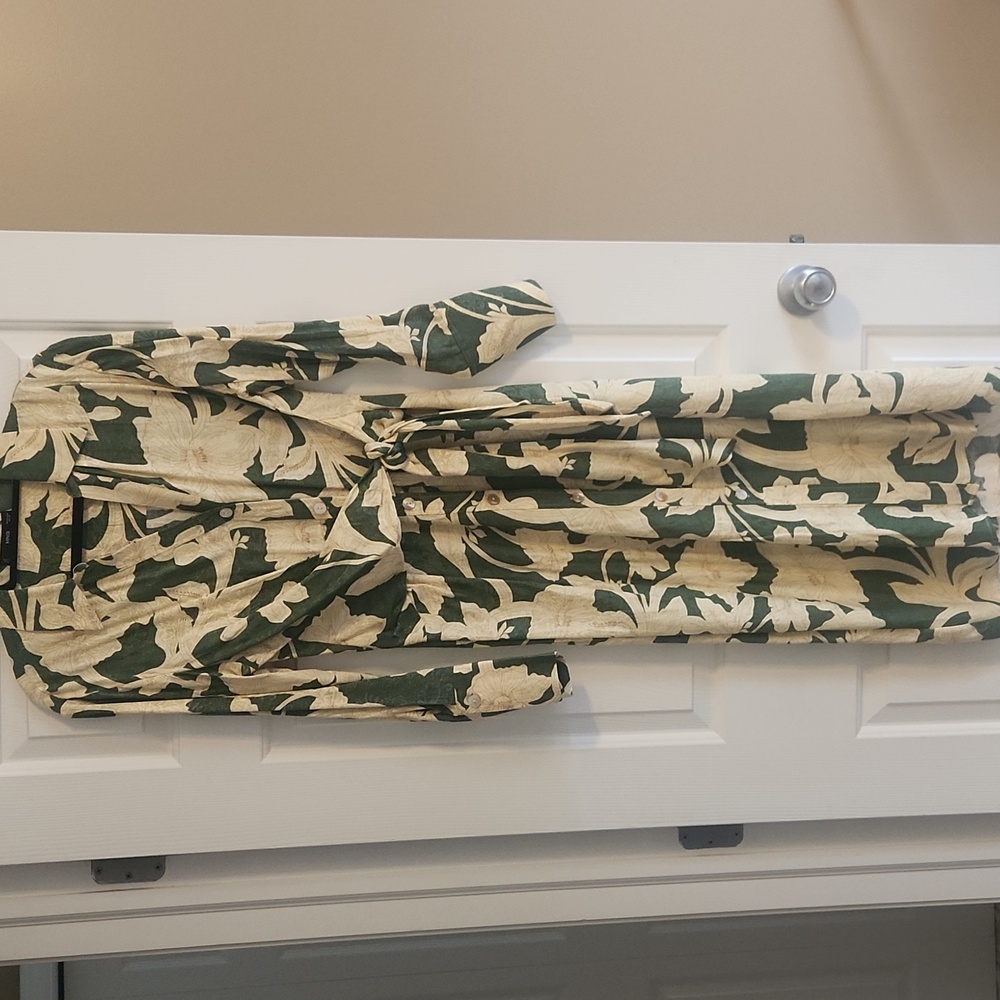 MANGO green and cream Jacquard Dress - Picture 4 of 8